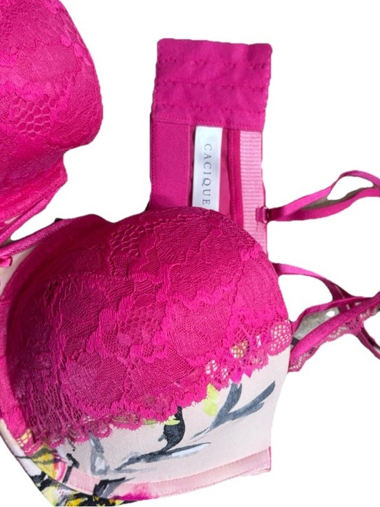 Cacique Other - 🩷Cacique Lane Bryant Strapless Balconette Bra Hot Pink 40D Luxe Lace Chic